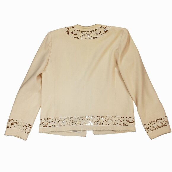Nolan Miller Ivory Cutout Embellished Details & Open Front Design - Womens 10 - Picture 3 of 13